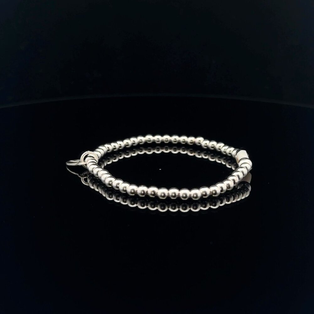 925 Sterling Silver Beaded Stretch Stacking Bracelet MOP Letter Initial E - Picture 4 of 6